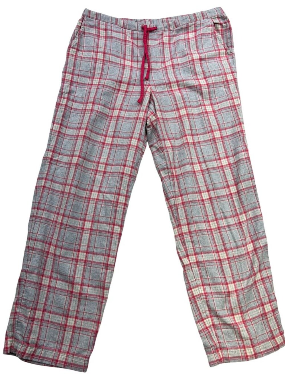 Talbots Womens Haley Flannel Pajama Pants Drawstring Waist Size S Gray Red Plaid